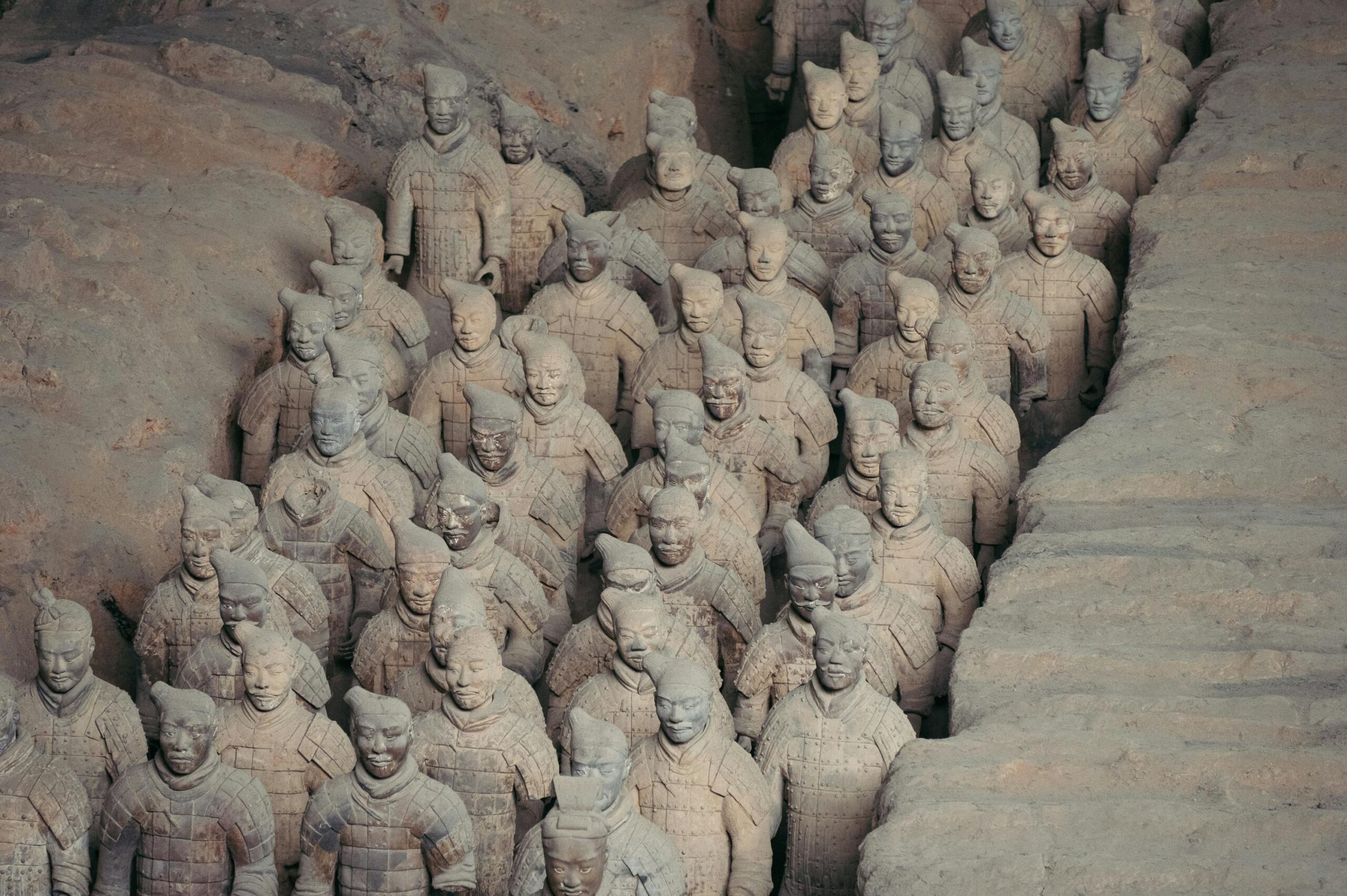Terracotta army of ancient Chinese warriors, a significant archaeological site.